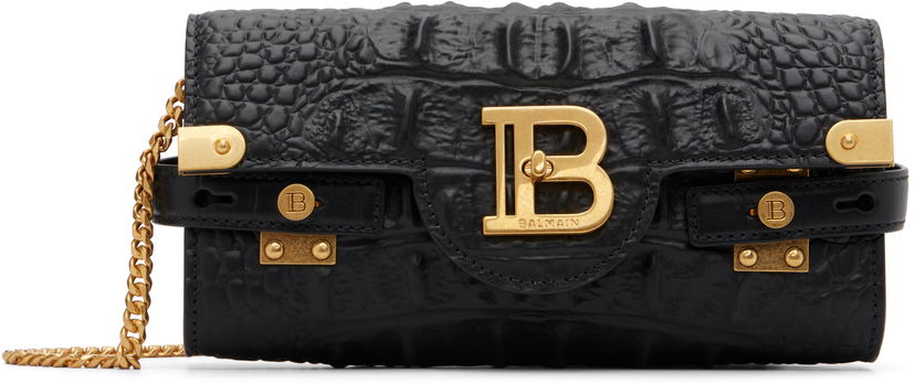 Taška cez rameno Balmain B-Buzz 23 Croc-Embossed Calfskin Chain Bag Čierna | FN0LE596LOBC