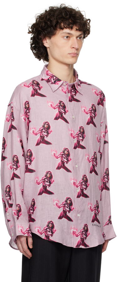 Košeľa Acne Studios Acne Studios Marvel Hero Print Linen Button-Down Shirt Ružová | BB0624-, 1