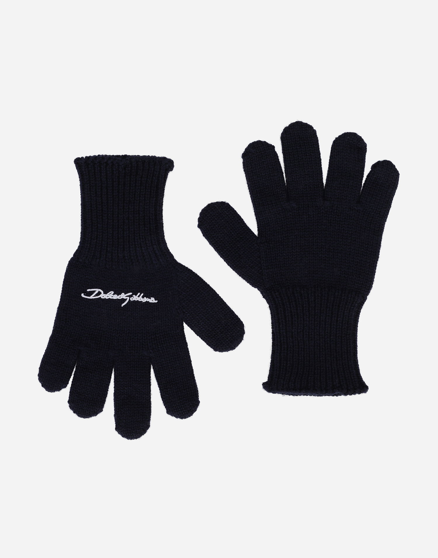 Rukavice Dolce & Gabbana Dolce & Gabbana Ribbed Knit Gloves With Logo Navy | LBKAC7JCVF9B6712, 0