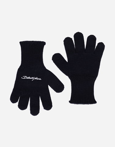 Rukavice Dolce & Gabbana Dolce & Gabbana Ribbed Knit Gloves With Logo Navy | LBKAC7JCVF9B6712, 0