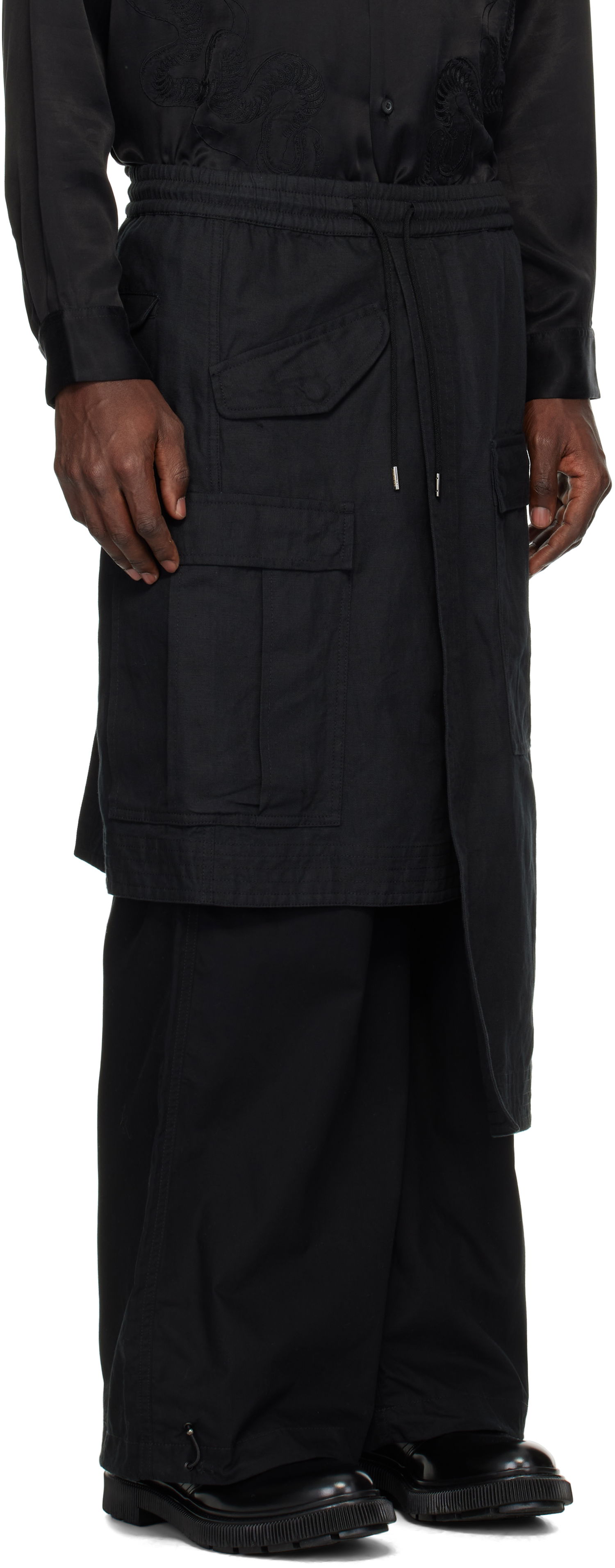 Cargo nohavice Maharishi Maharishi Asymmetrical Hakama Track Cargo Pants Čierna | 6027, 1
