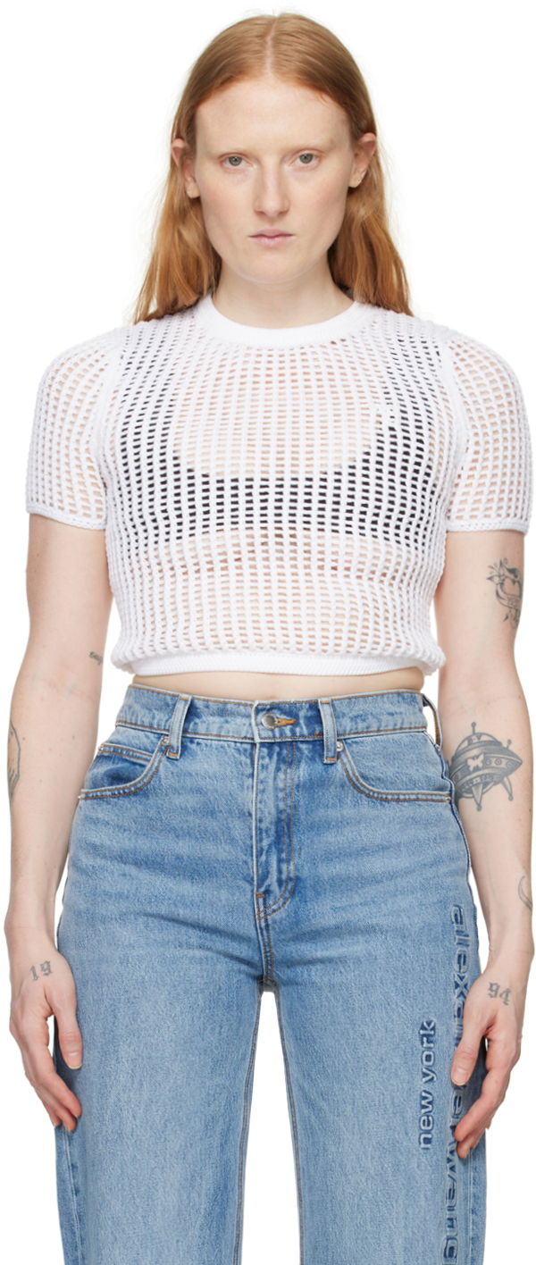 Crop Top Alexander Wang Cropped T-Shirt Biela | 4KC2241018, 0