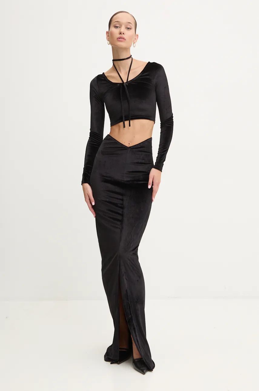 Crop Top Fiorucci Long Sleeve Velvet Crop Top Čierna | W01FMTLO115VR01BK01, 1