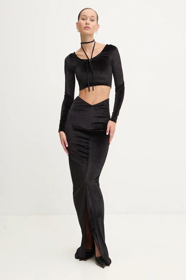 Crop Top Fiorucci Long Sleeve Velvet Crop Top Čierna | W01FMTLO115VR01BK01, 1