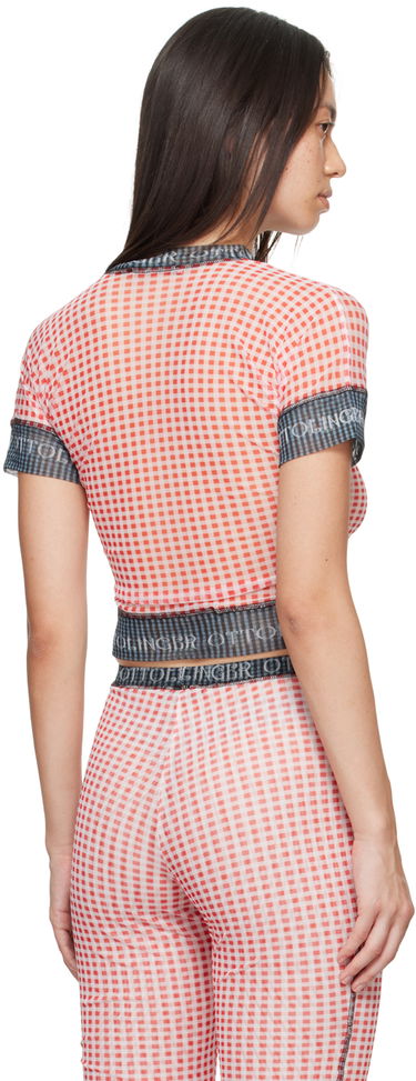 Crop Top Ottolinger Ottolinger Check Mesh T-Shirt Červená | 1010101821, 2