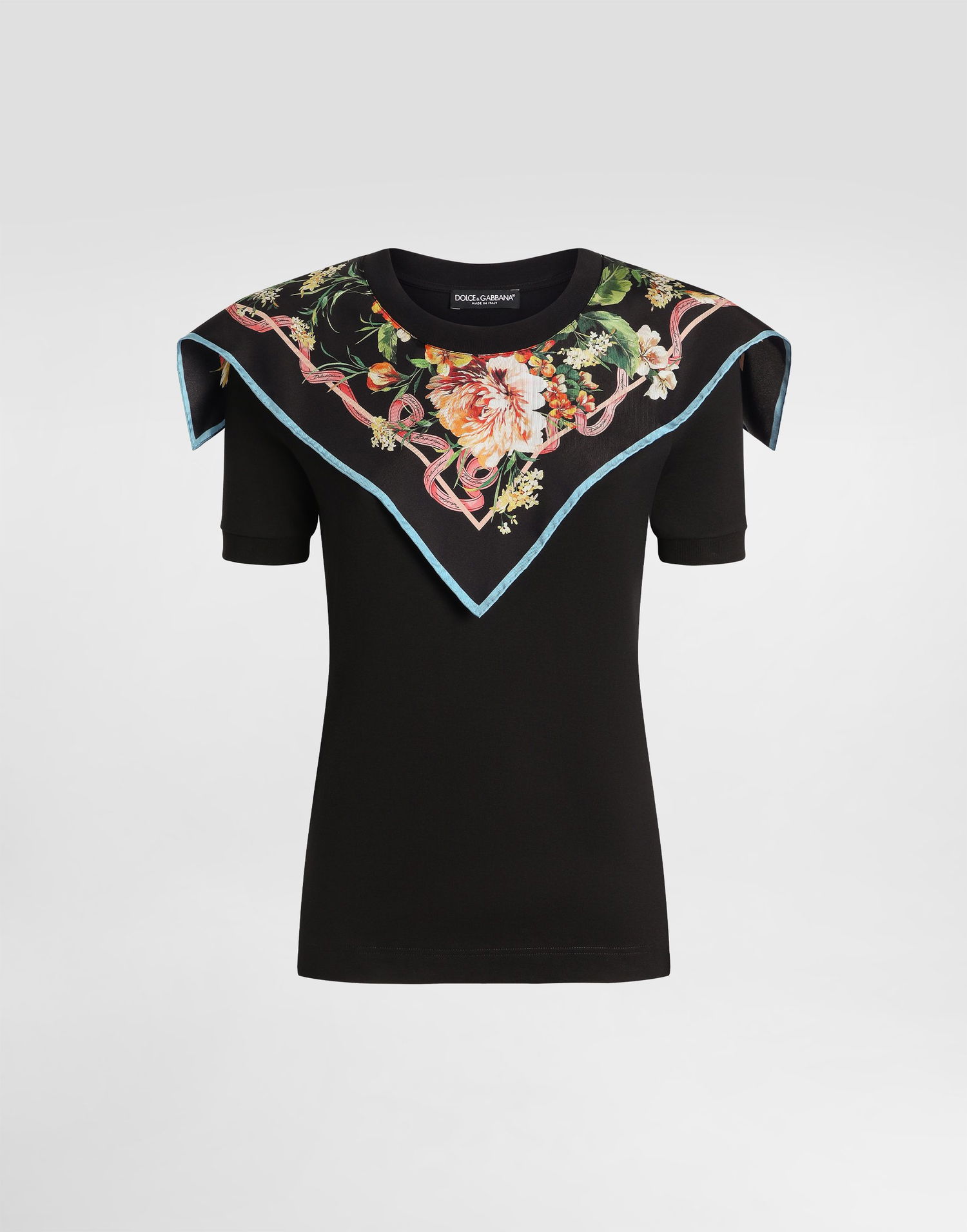Tričko Dolce & Gabbana Dolce & Gabbana Short-Sleeved T-Shirt with Floral Foulard Čierna | F8V73TGDDCFN0000, 0