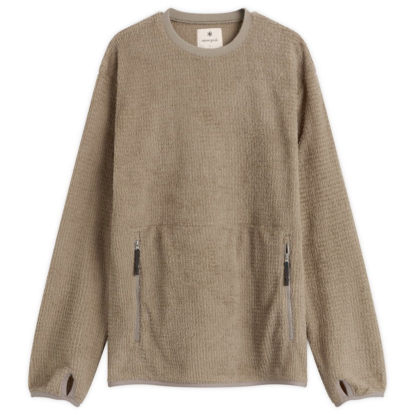 Mikina Snow Peak Textured Thermo Control Crew Neck Pullover with Zippered Pockets and Thumbholes Béžová | SW-25AU0050-GRY