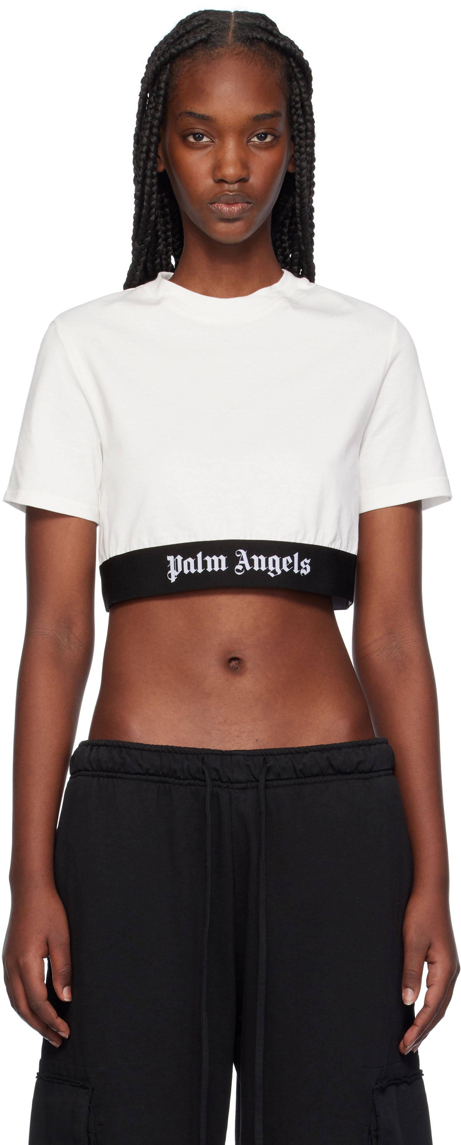 Crop Top Palm Angels Logo Tape Cropped Biela | PWAA067C99JER0010310, 0