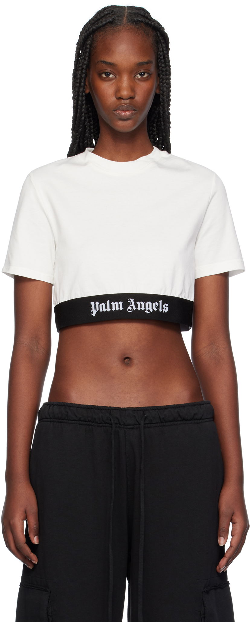 Crop Top Palm Angels Logo Tape Cropped Biela | PWAA067C99JER0010310