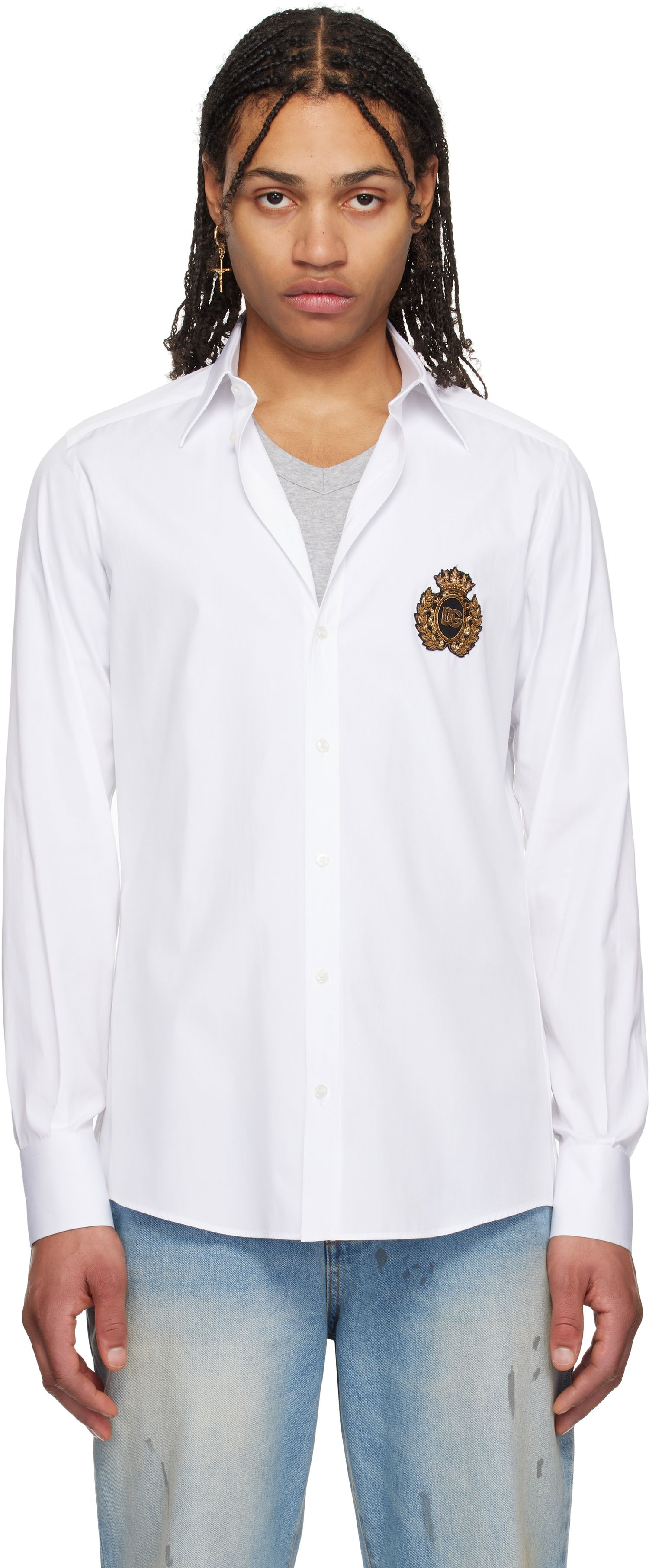 Košeľa Dolce & Gabbana Dolce&Gabbana Heraldic Patch Cotton Shirt Biela | G5ML1ZGI757, 0