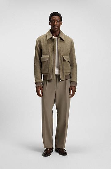 Sveter BOSS Herringbone Virgin Wool and Cotton Sweater Béžová | 50549985, 1