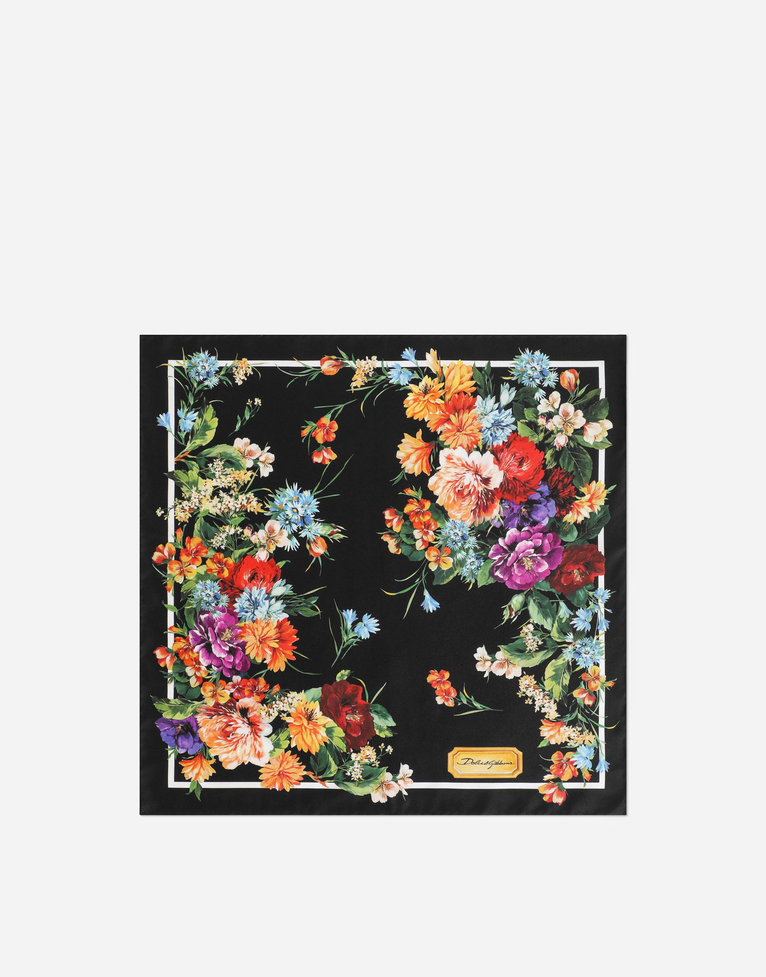 Šál Dolce & Gabbana Dolce & Gabbana 50x50 Silk Twill Floral Print Foulard Čierna | FN093RGDC7BHH5PC, 0