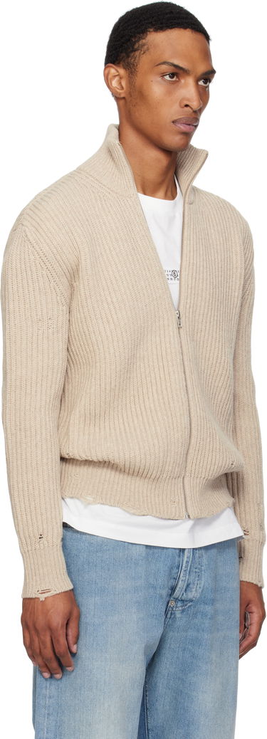 Sveter Maison Margiela MM6 Maison Margiela Ribbed Knit Zip Sweater Béžová | SH0AM0064 M13138, 1