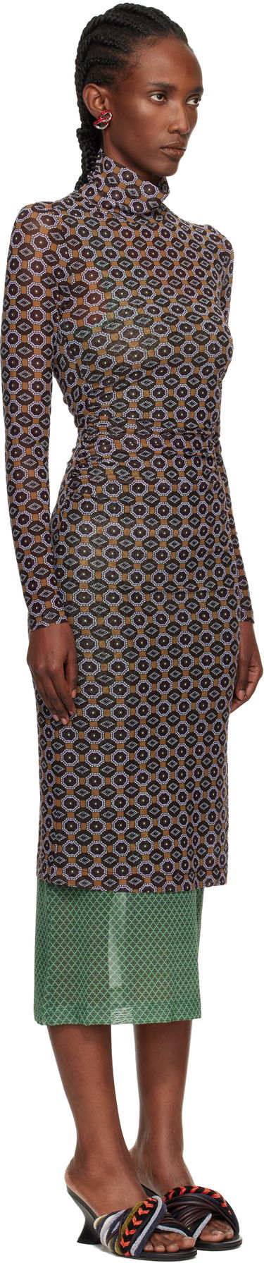 Šaty Dries Van Noten Dries Van Noten Geometric Pattern Transparent Mesh Turtleneck Midi Dress Rôznofarebný | 252-011124-2623, 4