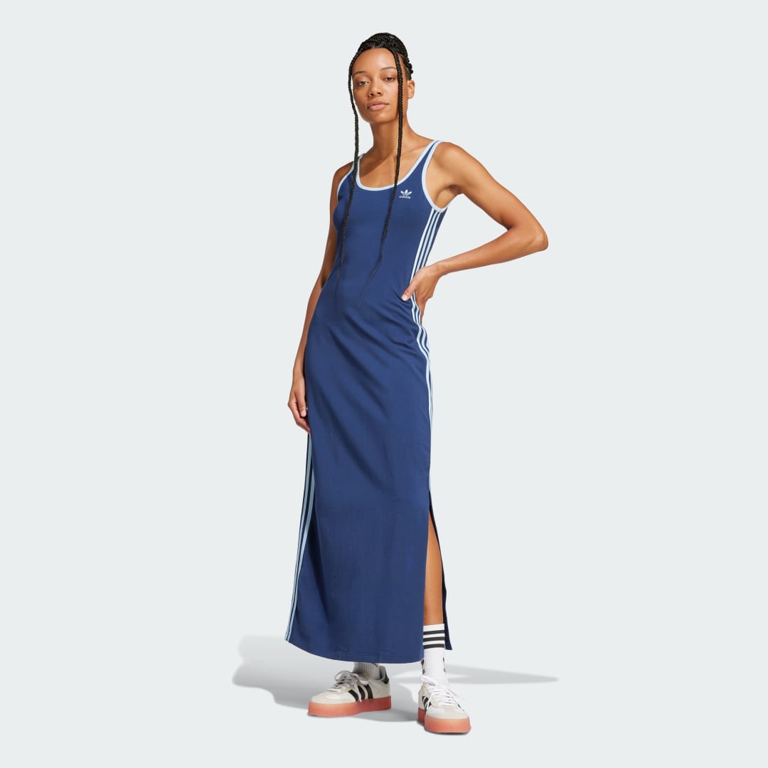 Šaty adidas Performance 3-Stripes Maxi Tank Dress Modrá | JD4618, 0