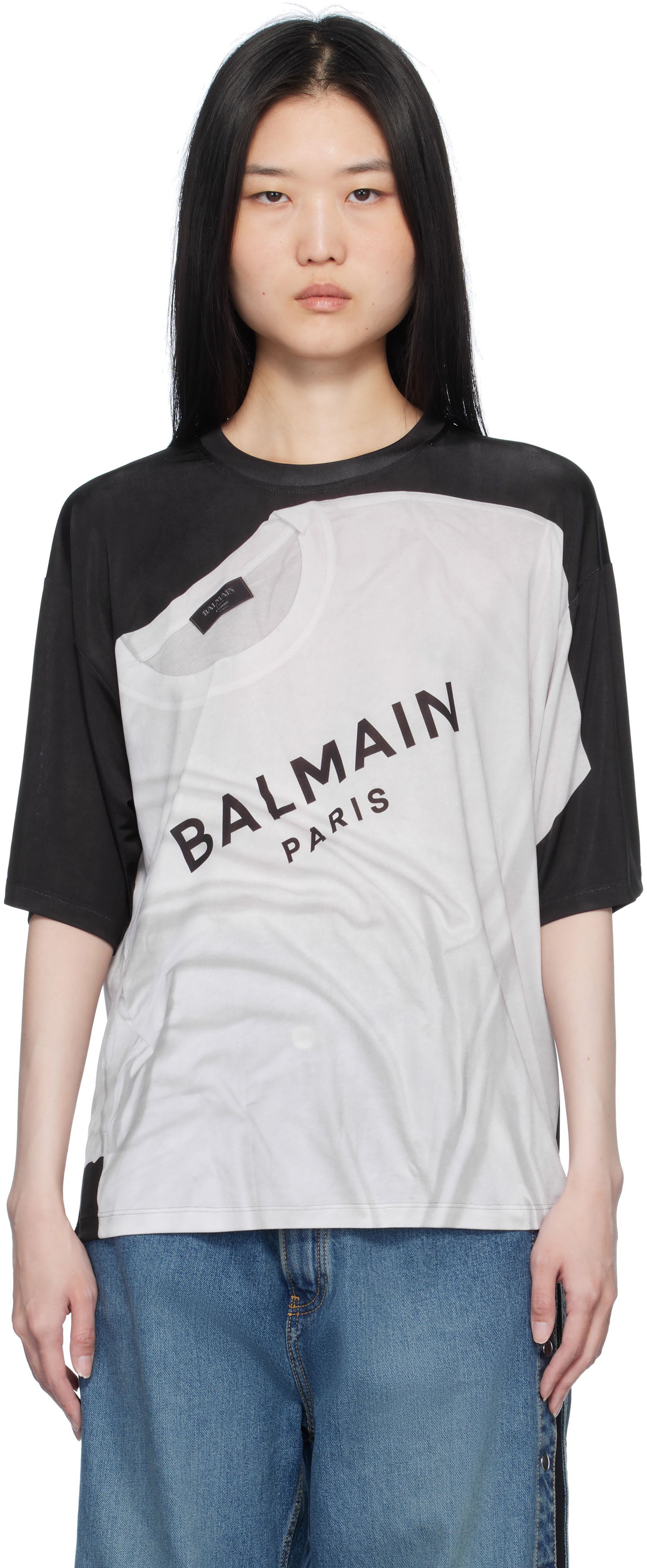 Tričko Balmain Loose Fit Optical Illusion Print T-Shirt Čierna | EF1EG110GE37, 0