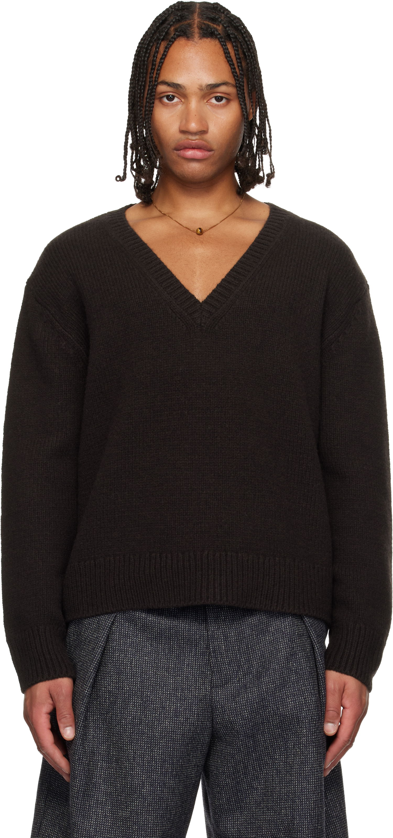 Sveter Dries Van Noten V-Neck Merino Wool Sweater Hnedá | 252-021246-2710, 0