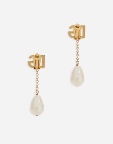 Náušnice Dolce & Gabbana Dolce & Gabbana Gold Metal Dg Logo Pearl Drop Earrings Metalická | WEP2P2W1111ZOO00, 1