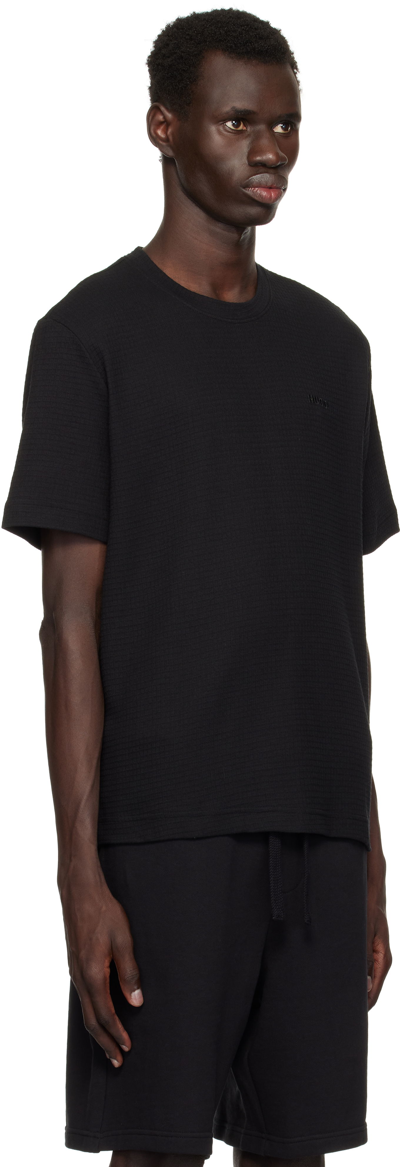 Tričko BOSS Hugo Waffle-Structured Logo Embroidered T-Shirt Čierna | 50532011, 1