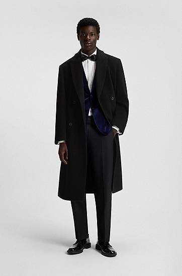 Kabáty BOSS HUGO Double-Breasted Wool Blend Coat Čierna | 50549291, 1