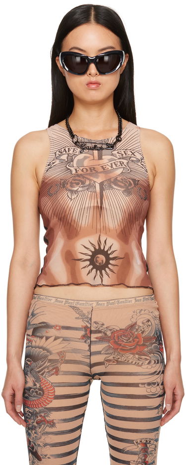 Tielko Jean Paul Gaultier Jean Paul Gaultier Safe Sex Forever Tattoo Mesh Tank Top Hnedá | 23/15-F-DB014-T538-636000, 0