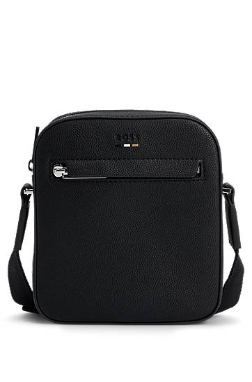 Taška cez rameno BOSS Grained Faux-Leather Reporter Bag Čierna | 50536475, 0