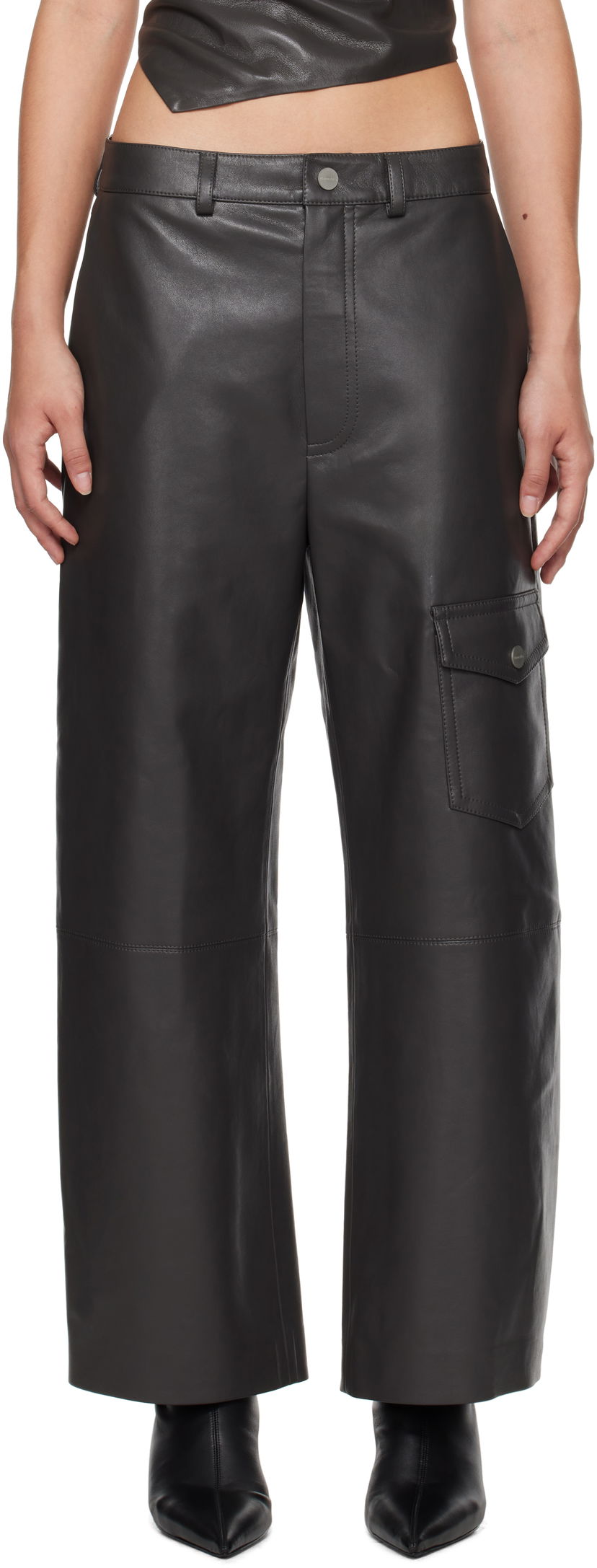 Cargo nohavice Nanushka Regenerated Leather Wide Leg Pants Čierna | NW24FWPA37869