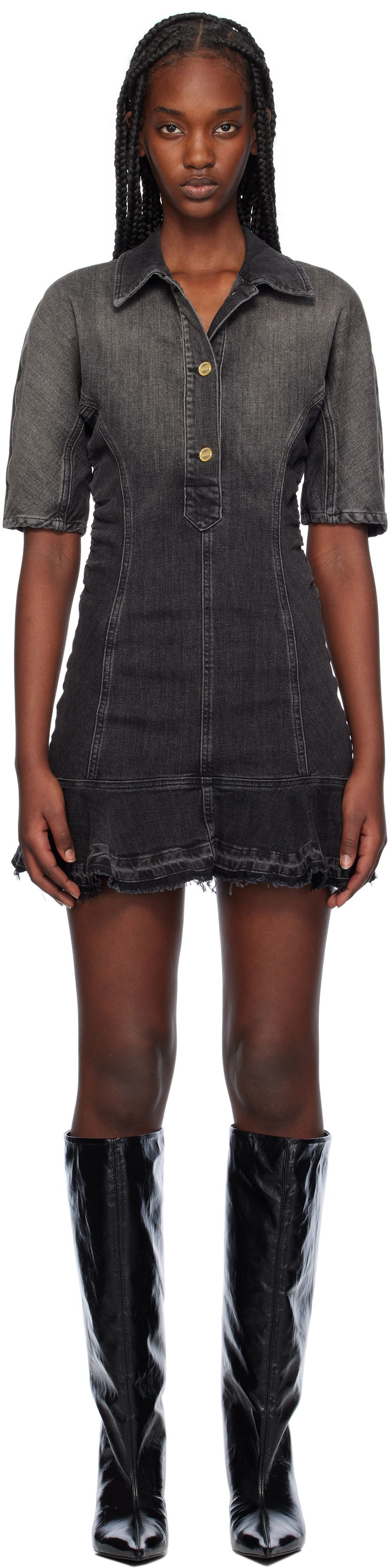 Šaty GANNI Faded Denim Mini Dress Čierna | J1539