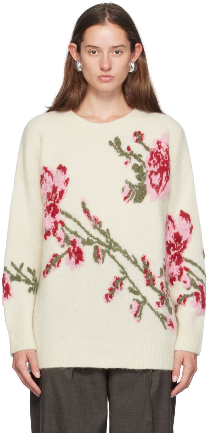 Sveter Blumarine Blumarine Jacquard Rose Crewneck Sweater Biela | A422M490A, 0