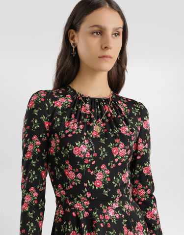 Šaty Dolce & Gabbana Long Sleeve High Neck Small Rose Bouquets-print Charmeuse Midi Dress Rôznofarebný | F60HMTFSA8BHN5XP, 3