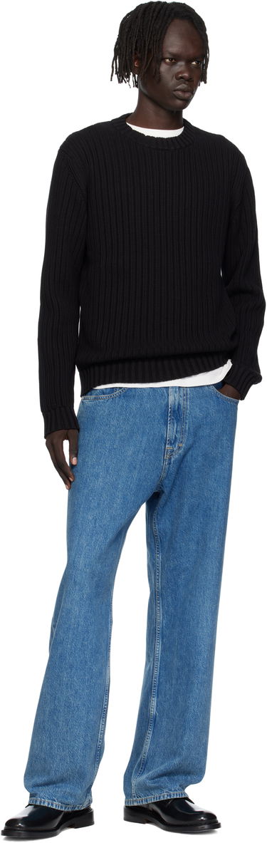 Sveter BOSS Hugo Embroidered-Logo Ribbed Knit Sweater Čierna | 50546863, 3