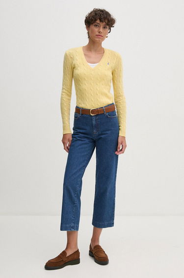Sveter Polo by Ralph Lauren Cable Knit V-Neck Sweater Žltá | 211910422, 1