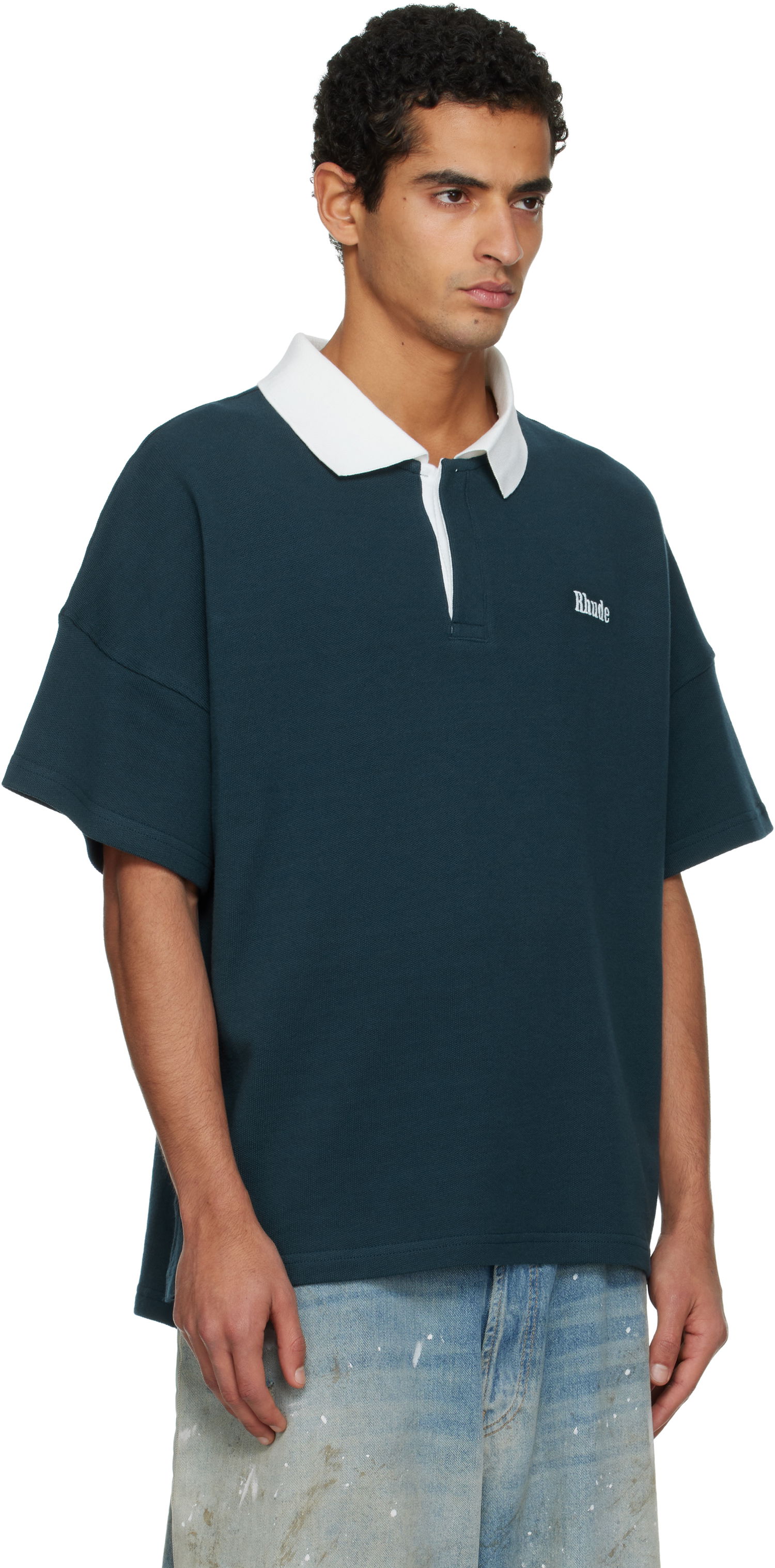 Polo tričko Rhude Piqué Relaxed-Fit Short Sleeve Polo Shirt Navy | RHFW25PO01012, 1