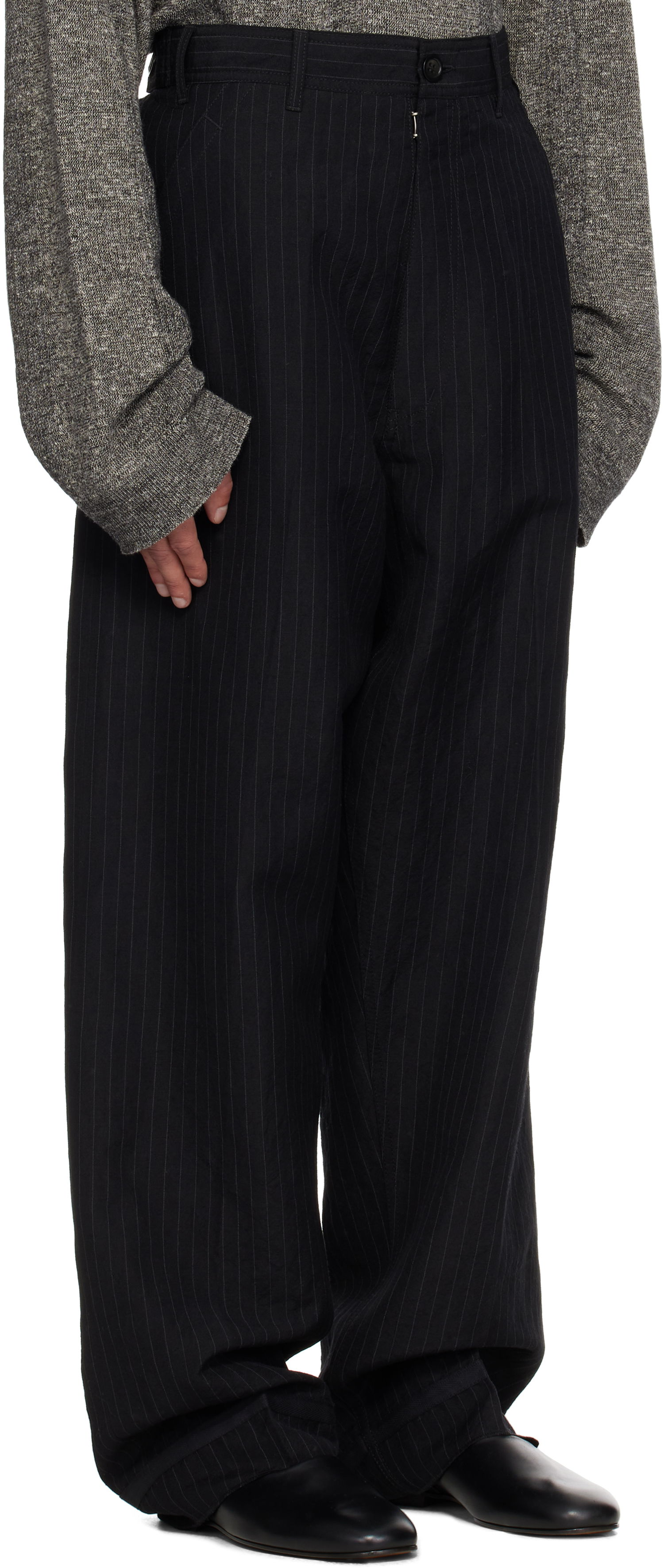 Nohavice Maison Margiela Maison Margiela Pinstripe Linen & Wool Wide-Leg Trousers Čierna | S50KA0678 M35447, 1
