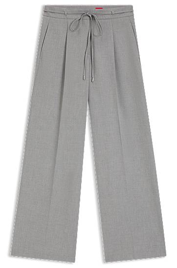 Nohavice BOSS Regular-fit wide-leg trousers with drawstring waist in melange stretch fabric Šedá | 50555897, 0