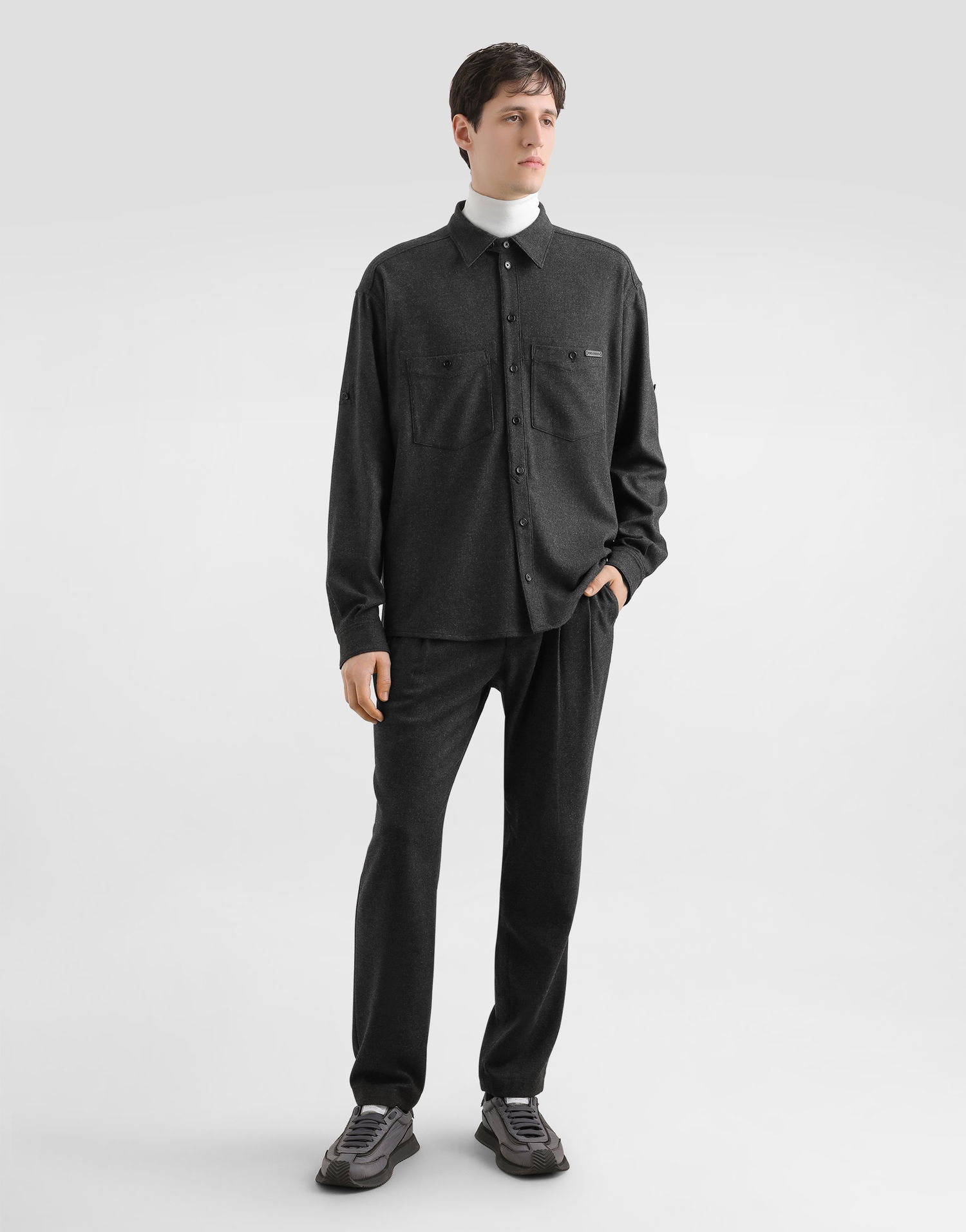 Košeľa Dolce & Gabbana Dolce & Gabbana Melange Wool Mat Shirt Šedá | G5NI3TFURNCN0141, 1