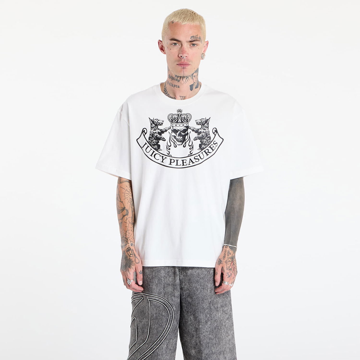 Tričko Pleasures PLEASURES Skull Crest Heavyweight T-Shirt Biela | P25JC009-WHITE, 0