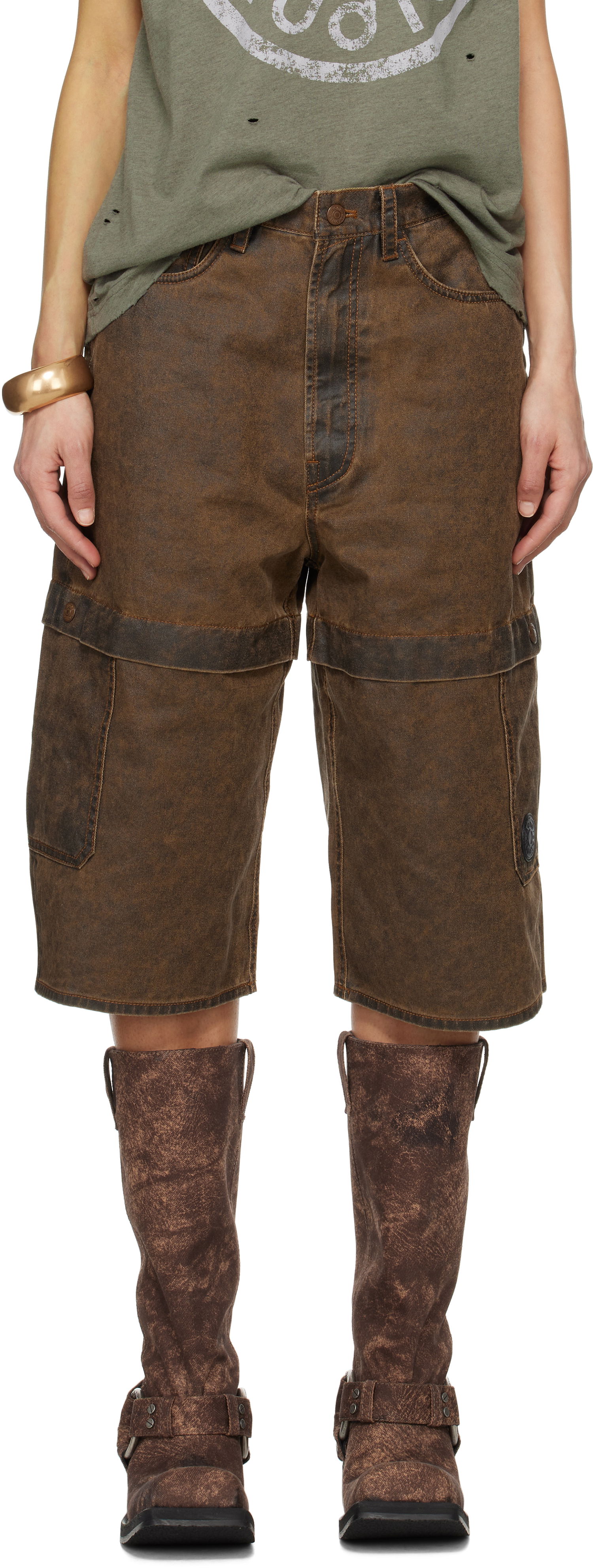 Šortky Acne Studios Acne Studios Coated Cotton Cargo Shorts Hnedá | BE0175-, 0