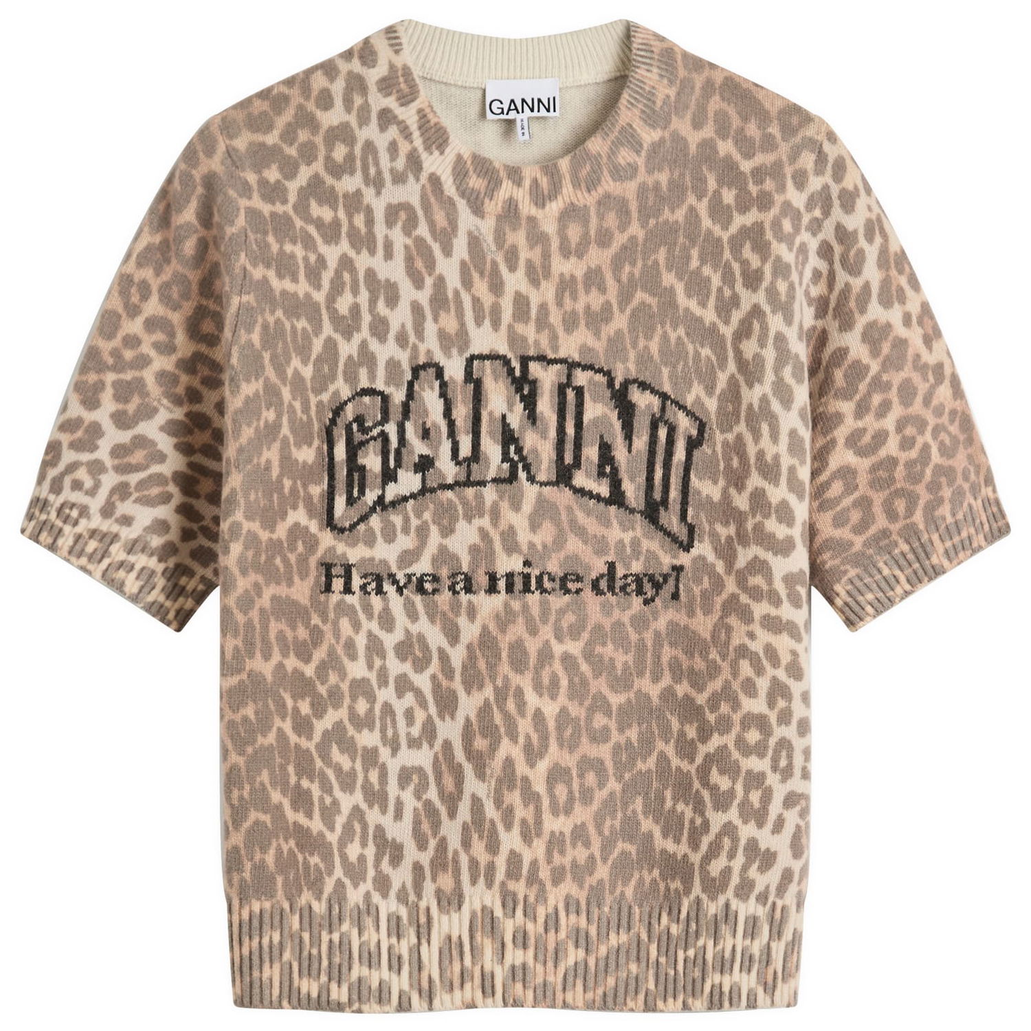 Tričko GANNI GANNI Graphic Wool Mix Printed T-Shirt, Size Large Béžová | K2500-943, 0