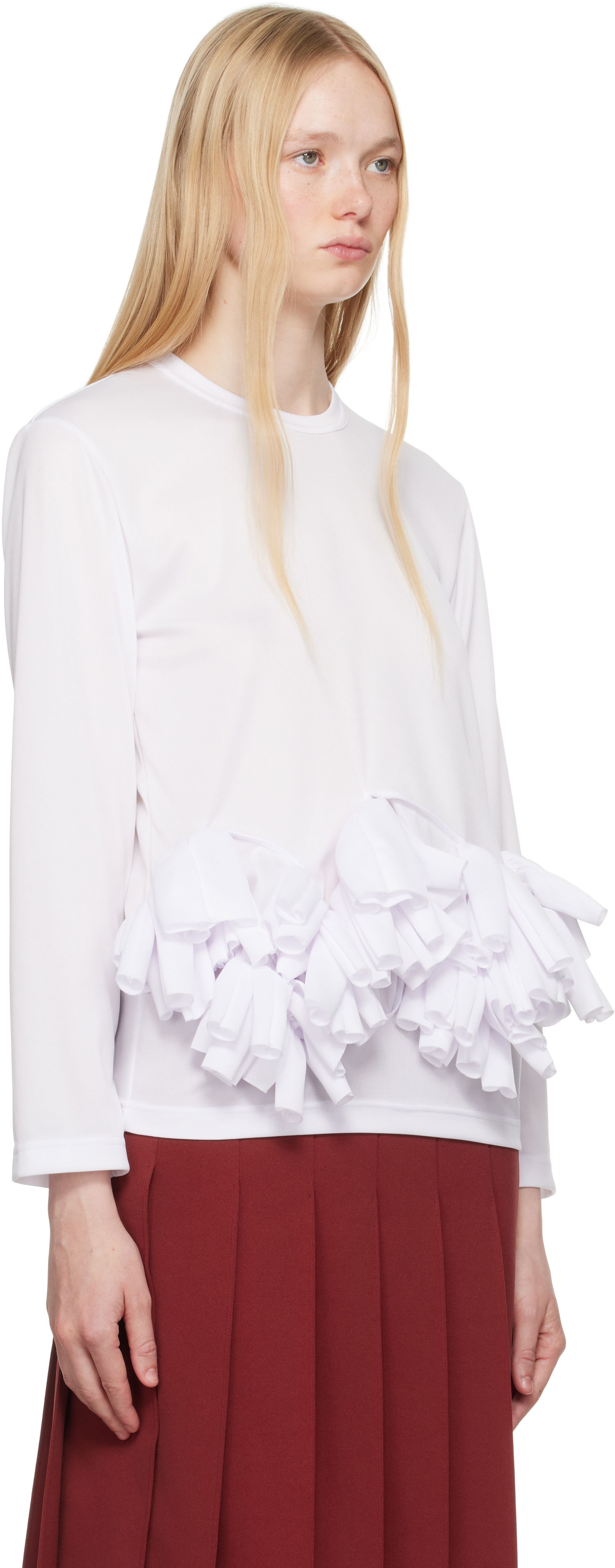 Tričko Comme des Garçons Comme des Garçons Ruffle Detail Long Sleeve T-Shirt Biela | RO-T002-S25, 1