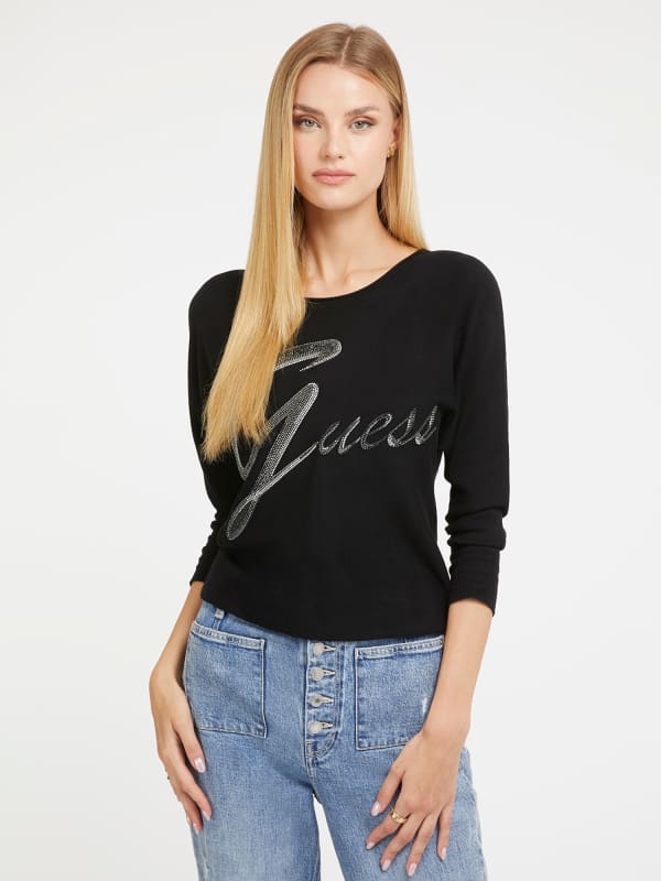 Mikina GUESS Rhinestones Front Logo Čierna | W3BR25Z2NQ2, 0