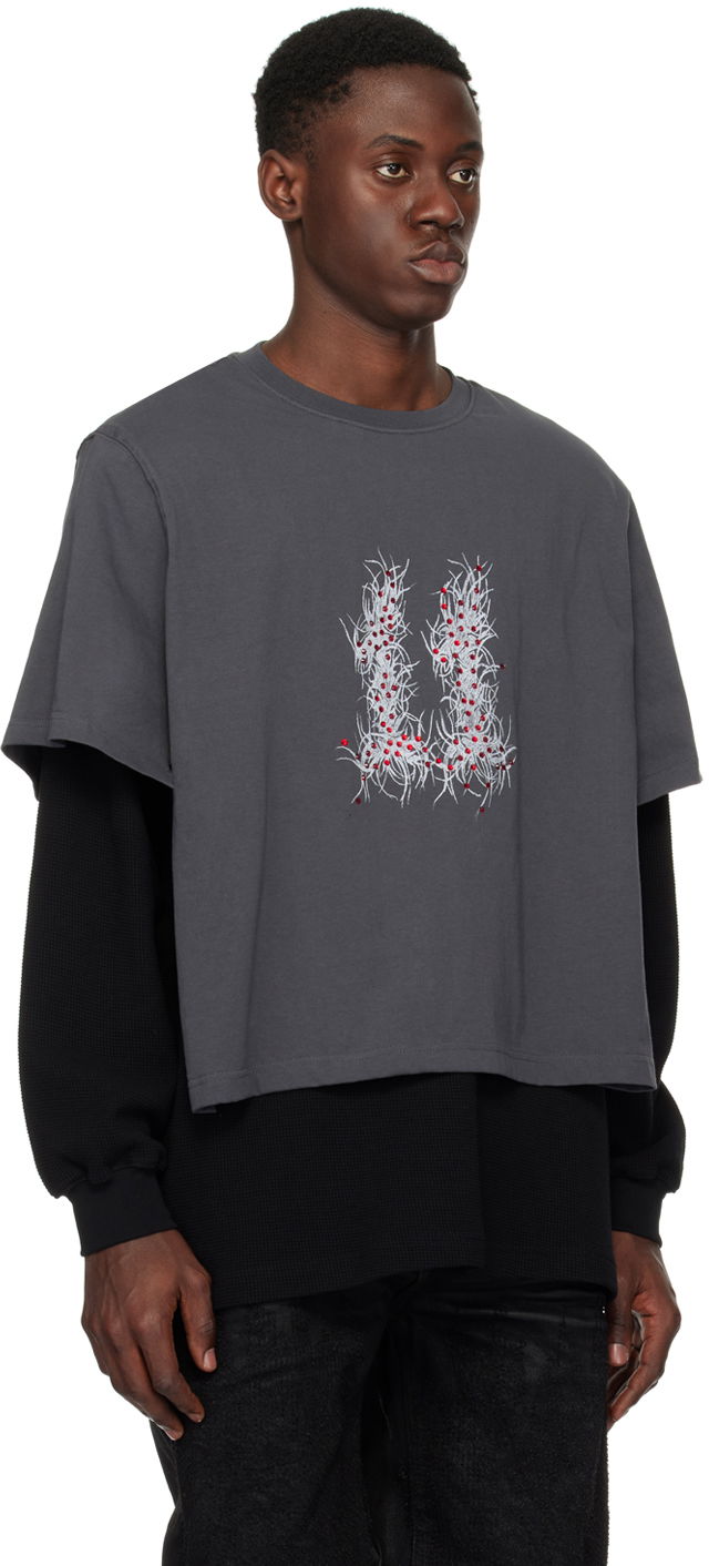 Tričko We11done We11done Layered Long Sleeve Graphic T-Shirt Šedá | WD-TT1-24-850-U-GY, 1