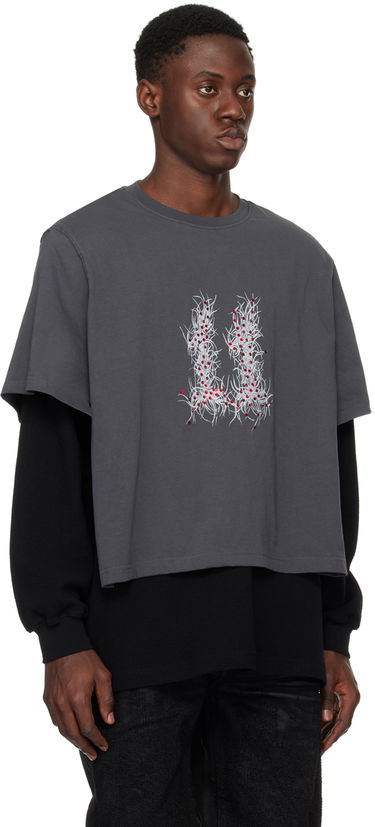Tričko We11done We11done Layered Long Sleeve Graphic T-Shirt Šedá | WD-TT1-24-850-U-GY, 1