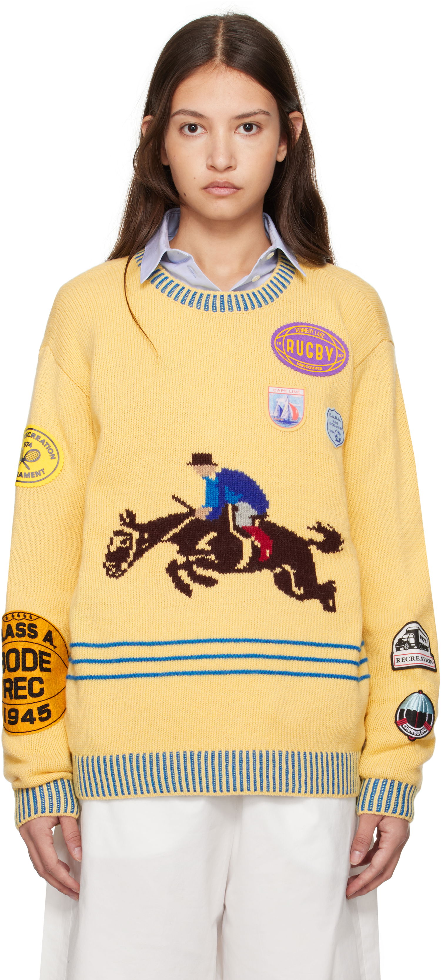 Sveter Bode Jockey Graphic Knit Sweater Žltá | MRF24KT029, 0