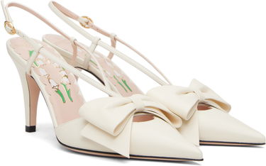 Tenisky a topánky Valentino Bowow Pointed-Toe Bow Slingback Kidskin Heels Biela | 7W2S0MX5DDT, 3