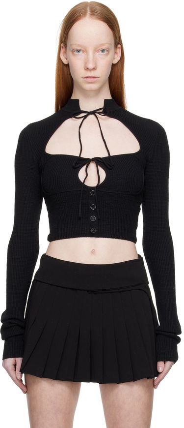 Crop Top GUIZIO Guizio Long Sleeve Tie-Front Cropped Top Čierna | DGF21B909, 0
