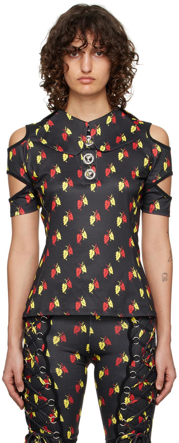 Polo tričko Chopova Lowena Leaf Print Cut-Out Polo Čierna | 2162, 0
