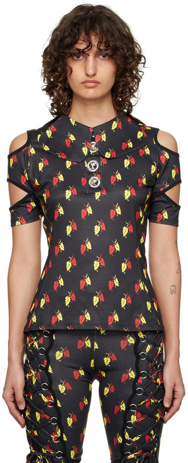 Polo tričko Chopova Lowena Leaf Print Cut-Out Polo Čierna | 2162, 0