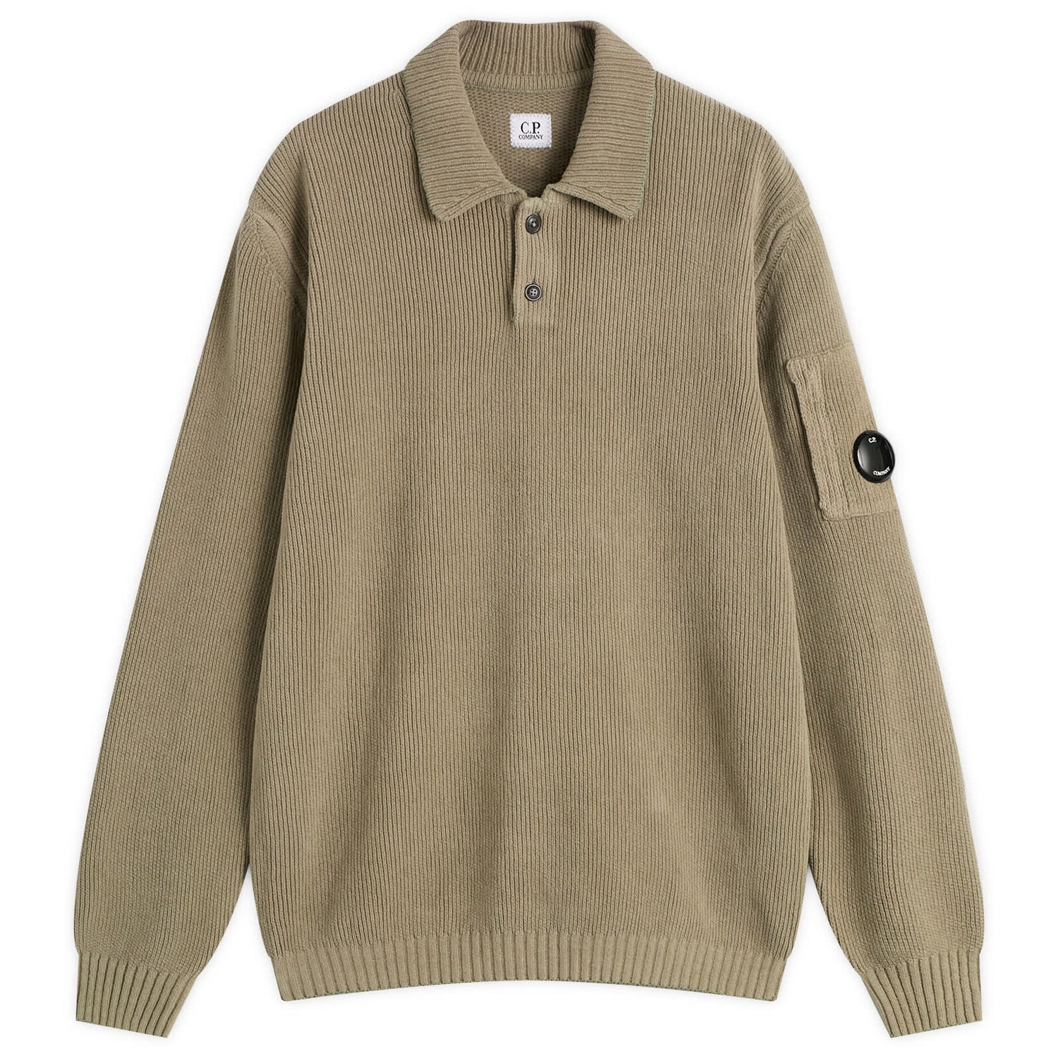 Polo tričko C.P. Company C.P. Company Men's Chenille Ribbed Knit Polo Shirt Zelené | 19CMKN021A-005558G-356, 1