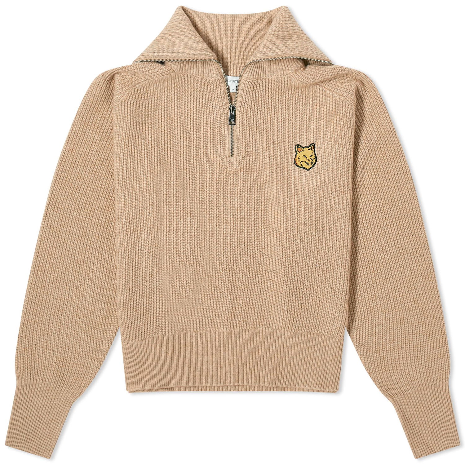 Sveter MAISON KITSUNÉ Tonal Fox Head Patch Half Zip Crewneck Béžová | LW00809KT1093-H251, 0